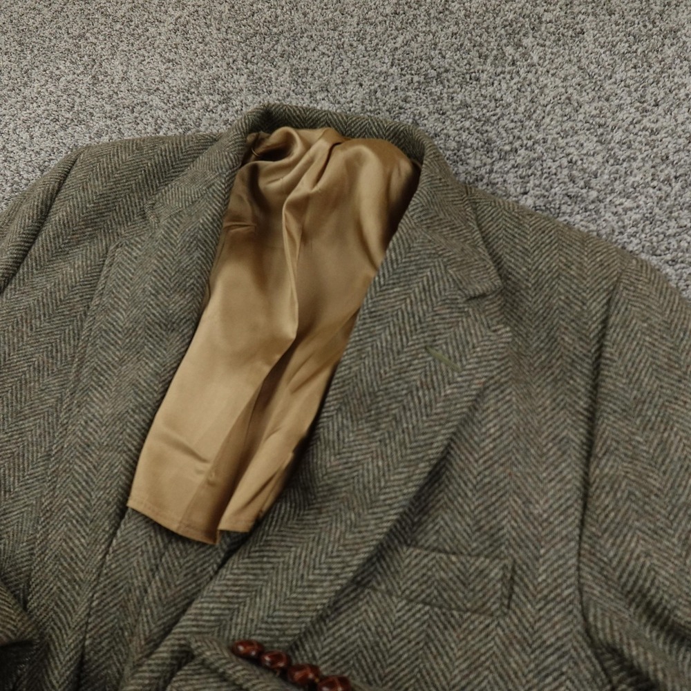 VTG Haggar Blazer Mens 46 Brown Gray Herringbone Wool Elbow Patch Sport Coat USA